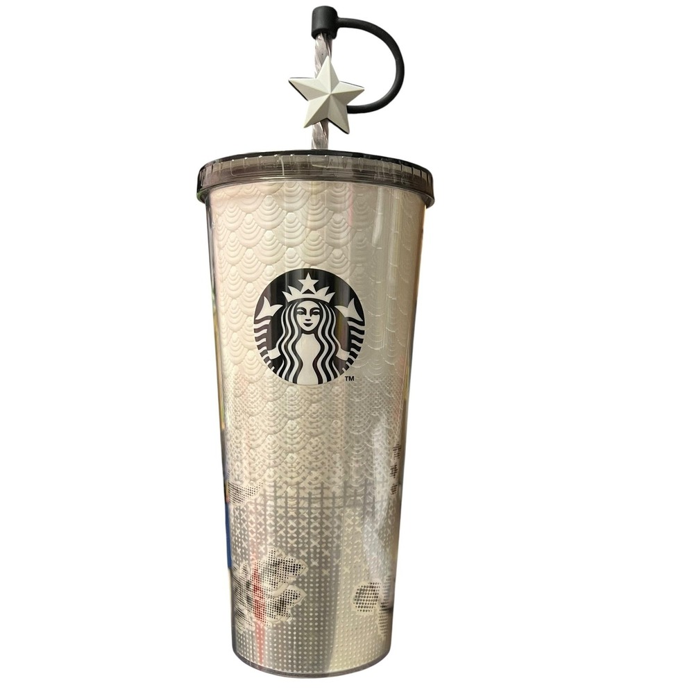 Starbucks Tumbler Cold Cup 22oz Pearl Iridescent Mermaid Scale Star Topper 2023